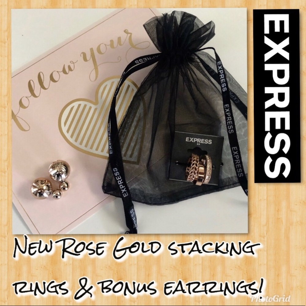 NWT EXPRESS ROSE GOLD RINGS & ROSE GOLD EARRINGS